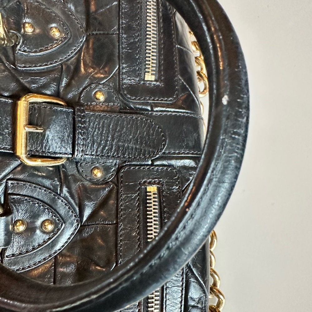 Marc Jacobs Y2K Black Quilted Patchwork Leather Venetia Handbag Gold Chain - Picture 11 of 12
